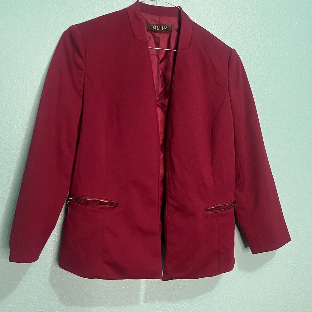 Kasper Women's Burgundy Open-Front Blazer Jacket